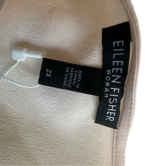 NWT Eileen Fisher Cream 100% Silk 2X Short Sleeves Top Hi-Low - Picture 7 of 7